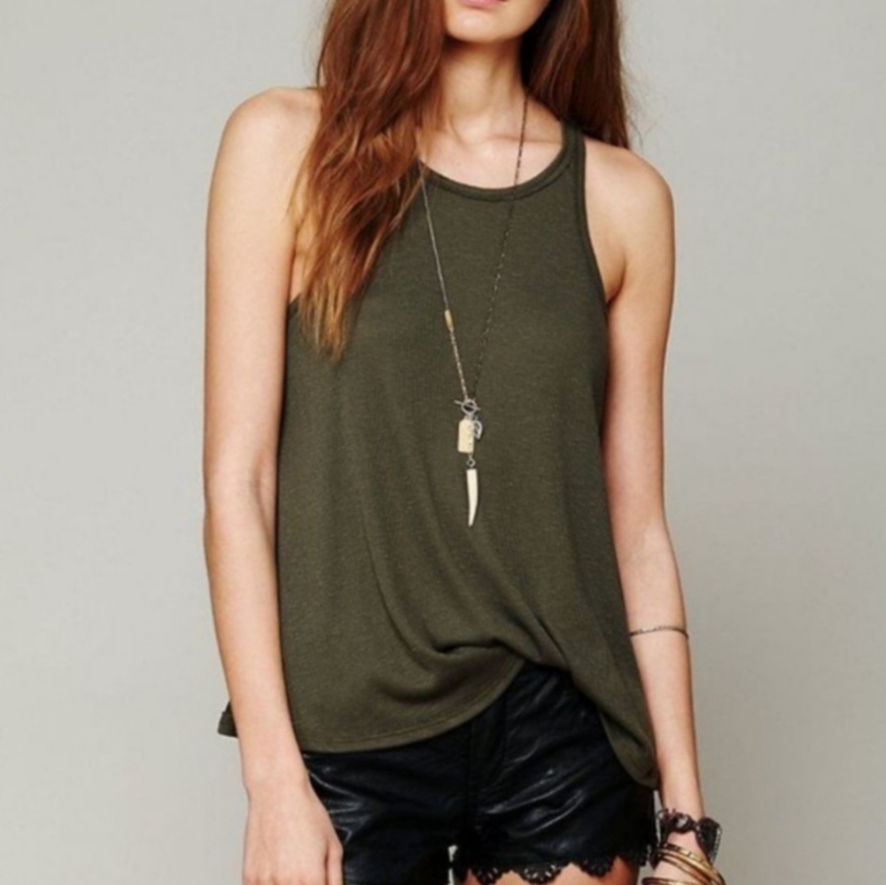 Free People Army Green LA Nite Long Tank Top, Size XS